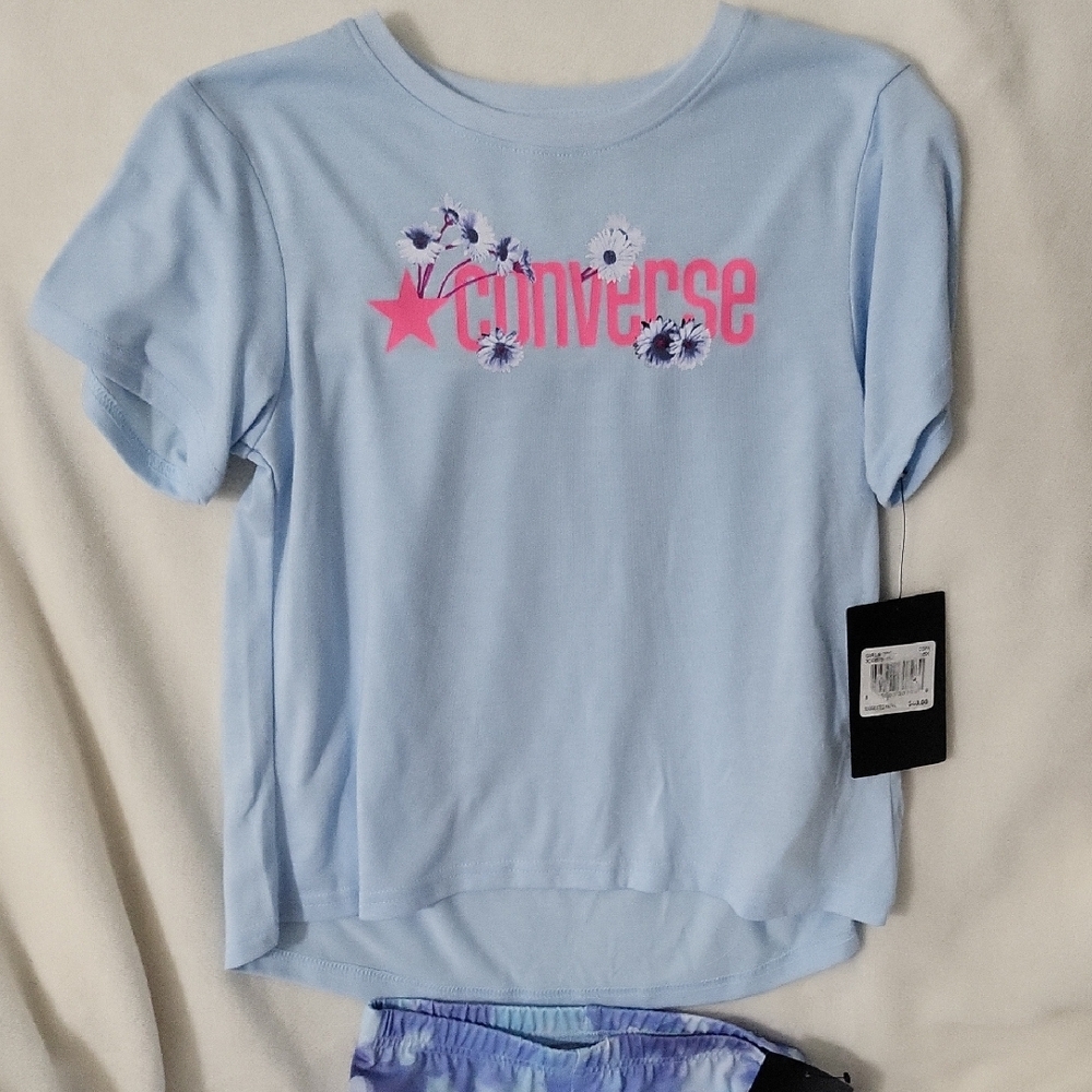 Converse Light Blue T-Shirt with Pink Logo